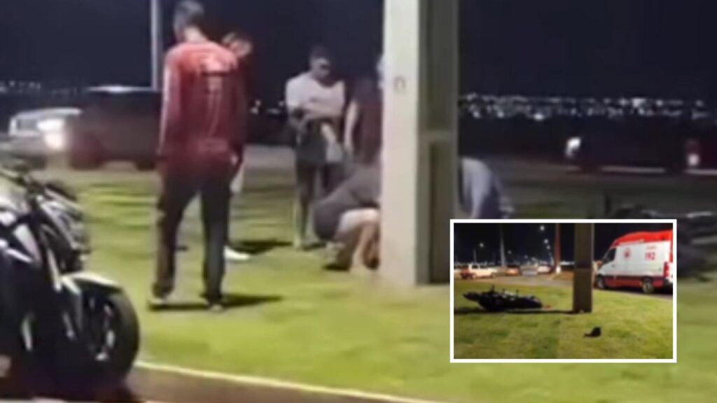 Condutor invade rotatória e morre após bater em poste em Primavera do Leste; veja vídeo