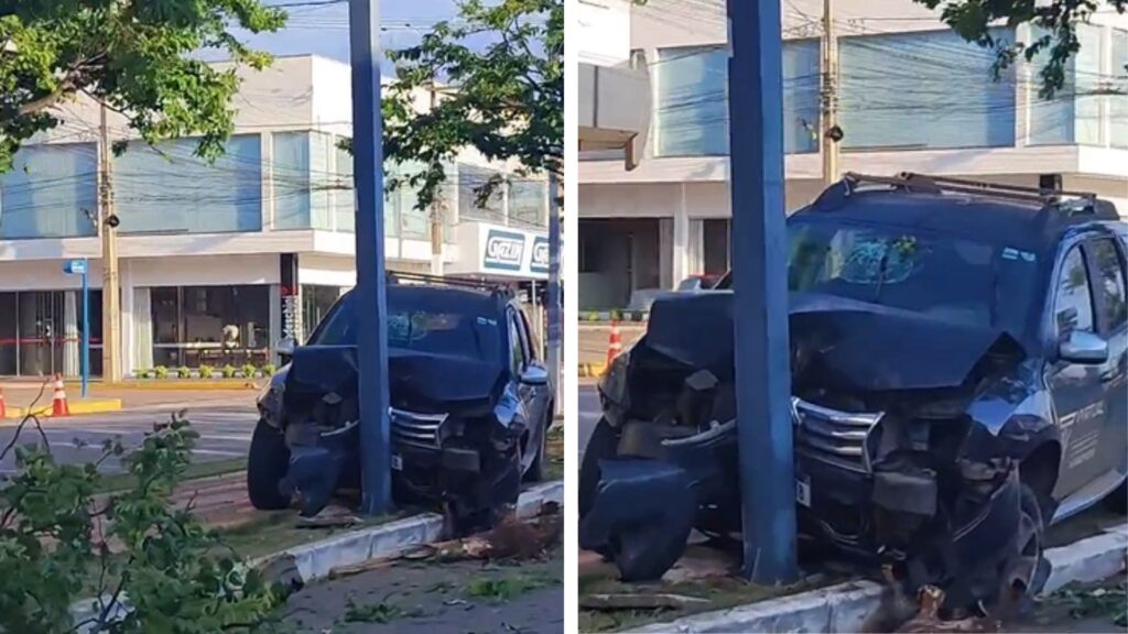 Motorista perde o controle e bate em poste na avenida Porto Alegre em Primavera do Leste