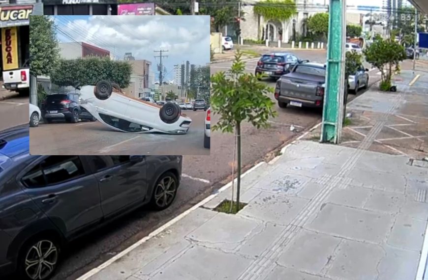 Acidente de trânsito causa capotamento em Rondonópolis